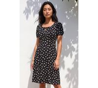 Roman Originals Women Gathered Chest Dress Ladies Stretchy Fit & Flare Swing Tea A Line Skater Empire Waist Ruched Knee Length Midi Smart Casual Work Going Out Party - Petite Noir - Size 16