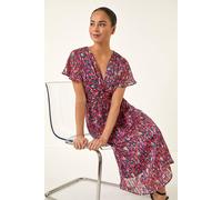 Roman Petite Ditsy Floral Twist Midi Dress In Light Red Light Red 18