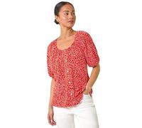 Roman Petite Ditsy Print Button Front Top for Women UK - Ladies Everyday Holiday Spring Summer Round Neckline Comfy Soft Evening Vacation Work Party - Petite Red - Size 18