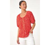 Roman Petite Ditsy Print Button Front Top for Women UK - Ladies Everyday Holiday Spring Summer Round Neckline Comfy Soft Evening Vacation Work Party - Petite Red - Size 18