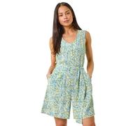 Roman Petite Ditsy Print Tie Waist Playsuit for Women UK - Ladies Everyday Holiday Spring Summer V-Neckline Comfy Soft Evening Vacation Work Party - Petite Blue - Size 16