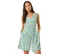 Roman Petite Ditsy Print Tie Waist Playsuit for Women UK - Ladies Everyday Holiday Spring Summer V-Neckline Comfy Soft Evening Vacation Work Party - Petite Blue - Size 16