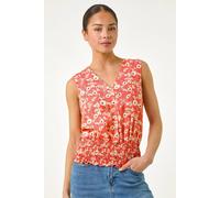 Roman Petite Ditsy Shirred Blouson Top In Coral Coral 16