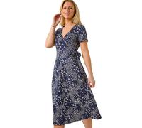 Roman Petite Ditsy Tie Waist Stretch Midi Dress In Navy Navy 18