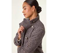 Roman Petite Double Breast Funnel Neck Coat for Women UK - Ladies Everyday Autumn Winter Comfy Soft Evening Vacation Work Party Night Out - Petite Black - Size 18