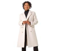Roman Petite Double Breasted Coat for Women UK - Ladies Everyday Autumn Winter Comfy Soft Evening Vacation Work Party Night Out - Petite Ivory - Size 16