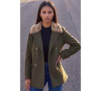 Roman Petite Double Breasted Faux Fur Coat In Khaki Khaki