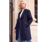 Roman Women's Petite Double Breasted Revere Collar Coat in Navy | Size: 12