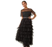 Roman Petite Embellished Mesh Tiered Dress In Black Black 16