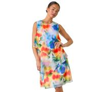 Roman Petite Embellished Tiered Shift Dress for Women UK - Ladies Autumn Everyday Winter Holiday Round Neckline Comfy Sleeveless Soft Knee Length Frock Night Out Gowns - Petite Abstract Blue - Size 8