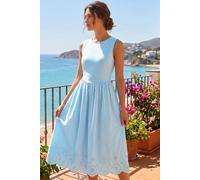 Roman Petite Embroidered Hem Midi Dress In Light Blue Light Blue