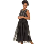 Roman Petite Embroidered Mesh Dress In Black Black 12