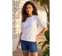 Roman Petite Embroidered Puff Sleeve Top In White White