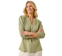 Roman Petite Embroidered Stretch Top for Women UK - Ladies Everyday Holiday Spring Summer V-Neckline Comfy Soft Evening Vacation Work Party - Petite Khaki - Size 14