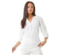 Roman Petite Embroidered Stretch Top for Women UK - Ladies Everyday Holiday Spring Summer V-Neckline Comfy Soft Evening Vacation Work Party - Petite White - Size 18