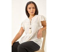 Roman Petite Embroidered Tassel Tie Top In Ivory Ivory