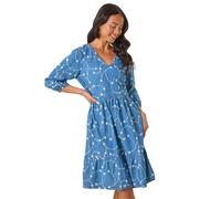 Roman Petite Embroidered V-Neck Dress for Women UK - Ladies Everyday Holiday Spring Summer V-Neckline Comfy Soft Evening Vacation Work Party - Petite Blue - Size 18