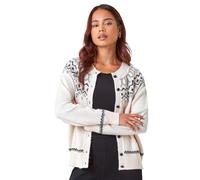Roman Petite Fairisle Button Cardigan for Women UK - Ladies Everyday Autumn Winter Round Neckline Comfy Soft Evening Vacation Work Party Night Out - Petite Ivory - Size 10
