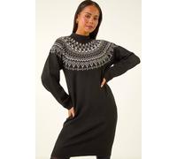 Roman Women's Petite Fairisle Knit Dress in Black | Size: 16 Roman Black 16