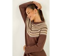Roman Women's Petite Fairisle Knit Jumper Dress in Chocolate | Size: 14 Roman Chocolate 14