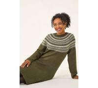 Roman Women's Petite Fairisle Knit Jumper Dress in Khaki | Size: 14 Roman Khaki 14