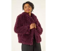 Roman Petite Faux Fur Collar Coat for Women UK - Ladies Everyday Autumn Winter Comfy Soft Evening Vacation Work Party Night Out - Petite Wine - Size 12