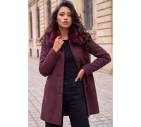Roman Women's Petite Faux Fur Collared Coat in Wine | Size: 14 Roman Wine 14