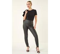 Roman Originals Coated Elastic Waist Bengaline Stretch Trouser for Women UK Ladies PU Mat Legging Jegging Pants High Waisted Pull On Latex Imitation Stretchy Jeans Slimming - Petite Black - Size 18