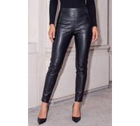 Roman Originals Petite Faux Leather Pull On Trousers for Women UK - Ladies Autumn Everyday Winter Holiday Pull-On Comfy Soft Vacation Work - Petite Black - Size 10