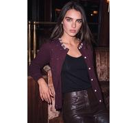 Roman Women's Petite Faux Pearl Button Cardigan Sweater in Wine | Size: 16