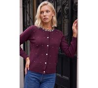 Roman Women's Petite Faux Pearl Button Cardigan Sweater in Wine | Size: 18