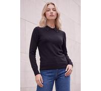 Roman Women's Petite Faux Pearl Collared Knit Jumper in Black | Size: 12