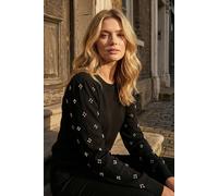 Petite Faux Pearl Contrast Cable Knit Jumper Roman Black 18