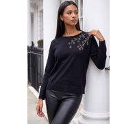 Roman Women's Petite Faux Pearl Knit Jumper in Black | Size: 12