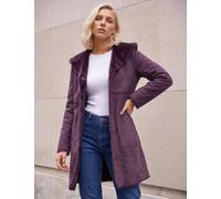 Roman Petite Faux Shearling Reversible Hooded Coat Burgundy Mix