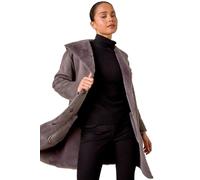 Roman Petite Faux Sheepskin Reversible Hooded Coat for Women UK - Ladies Autumn Everyday Winter Holiday Long Sleeve Soft Pocket Details Comfy Relaxed Fit Office Desk Jackets - Petite Taupe - Size 14