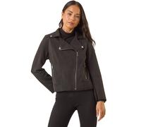Roman Petite Faux Suede Biker Jacket In Black Black 14