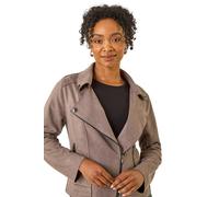 Roman Women's Petite Faux Suede Biker Jacket in Dark Brown | Size: 16 Roman Dark Brown 16