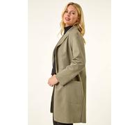 Roman Petite Faux Suede Pocket Jacket for Women UK - Ladies Everyday Autumn Winter Comfy Soft Evening Vacation Work Party Night Out - Petite Khaki - Size 14