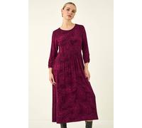 Roman Petite Feather Print Stretch Midi Dress In Magenta Magenta