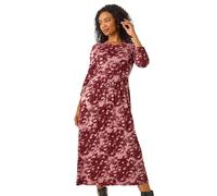 Roman Petite Floral Abstract Stretch Midi Dress In Wine Wine 8