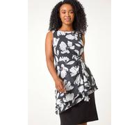 Roman Women's Petite Floral Asymmetric Frill Dress in Black | Size: 12 Roman Black 12