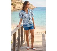 Roman Women's Petite Floral Border V-Neck Top in Light Blue | Size: 18 Roman Light Blue 18