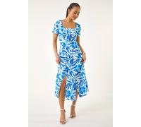 Roman Petite Floral Button Front Midi Dress In White White 14