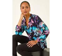 Roman Women's Petite Floral Buttoned Blouse in Navy | Size: 14 Roman Navy 14