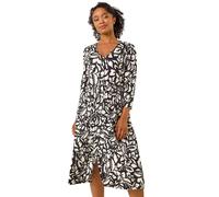 Roman Petite Floral Buttoned Stretch Dress In Black Black 10