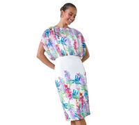 Roman Petite Floral Chiffon Blouson Overlay Dress for Women UK - Ladies Everyday Holiday Spring Summer Round Neckline Comfy Soft Evening Vacation Work Party - Petite Ivory Multi - Size 14