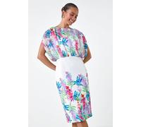 Roman Petite Floral Chiffon Blouson Overlay Dress In Ivory Ivory 12