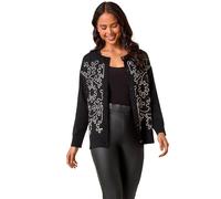 Roman Petite Floral Cornelli Buttoned Cardigan for Women UK - Ladies Everyday Autumn Winter Round Neckline Comfy Soft Evening Vacation Work Party Night Out - Petite Black - Size 14