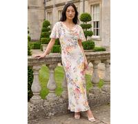 Roman Petite Floral Cowl Neck Midi Dress In Ivory Ivory